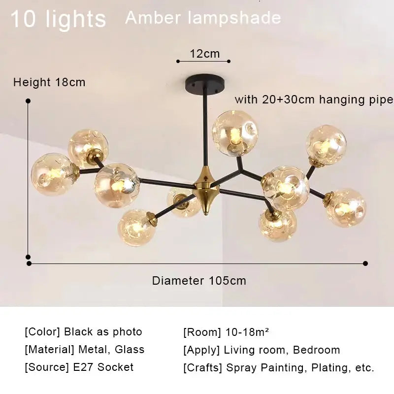 Afralia™ Nordic Glass Ball LED Chandelier Modern Ceiling Lamp Home Decor Fixture