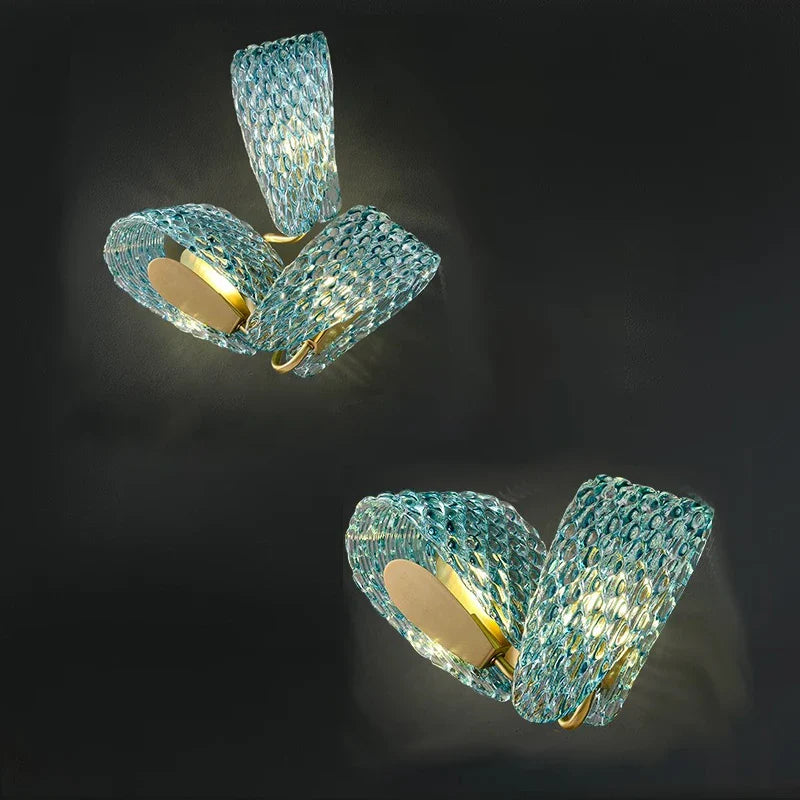 Afralia™ Blue Glass Luxury Wall Sconce LED Light Fixture for Living Room Bedroom Aisle