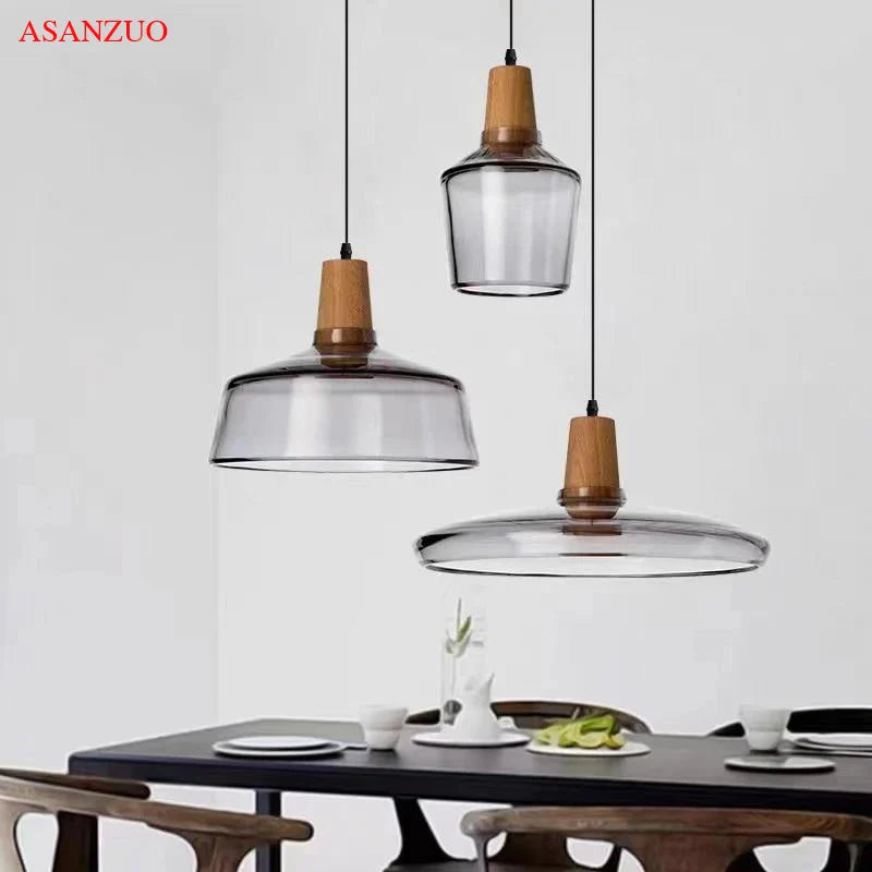 Nordic Wood Pendant Lights Glass Loft Industrial Hanging Lamp for Living Dining Room - Afralia™