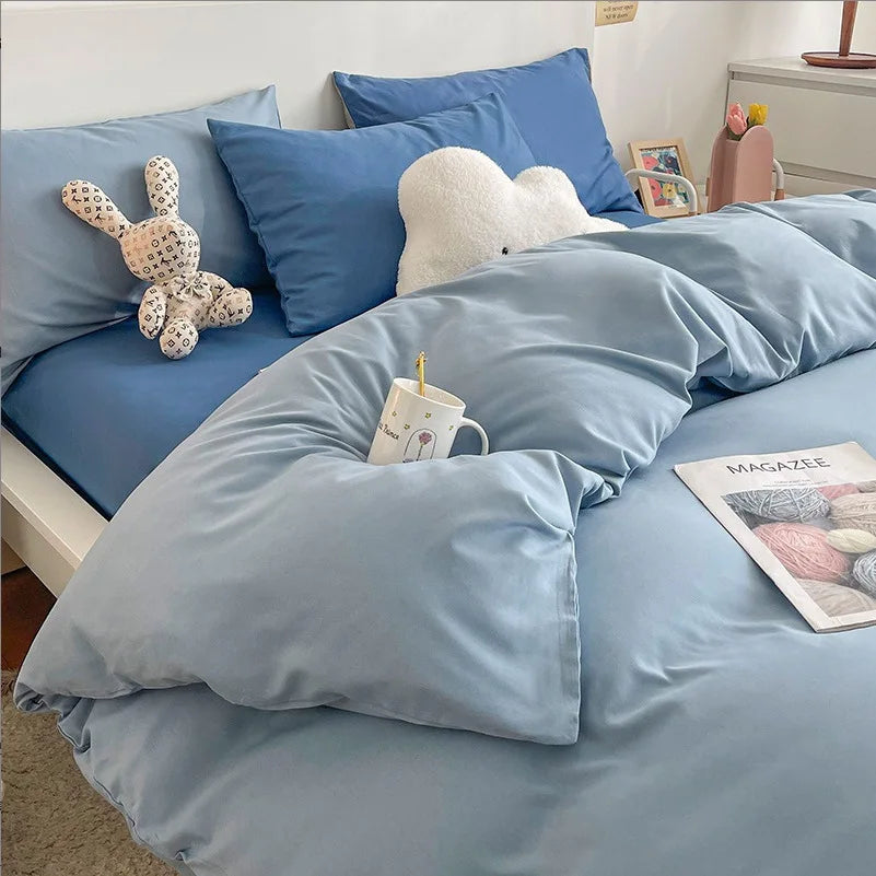 Afralia™ Solid Color Duvet Cover Set - Queen King Full Size Flat Sheet Bedding