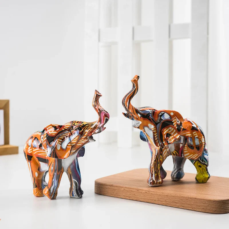 Afralia™ Elephant Resin Figurines Art Colorful Animal Statues Handicrafts Home Decor Accessory