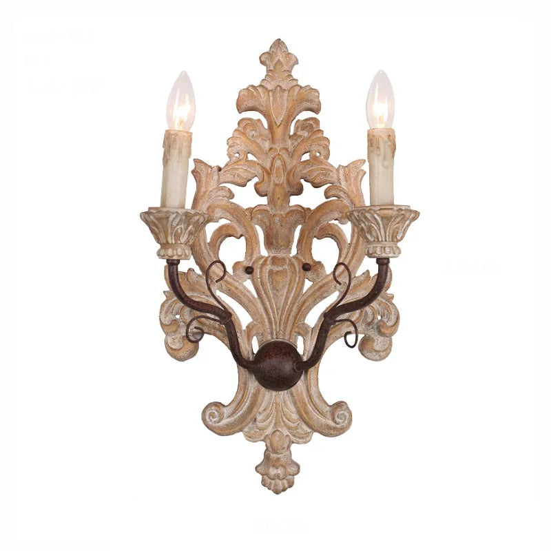 Afralia™ Solid Wood Carving Antique Wall Lamp for Living Room Dining Porch Bedroom