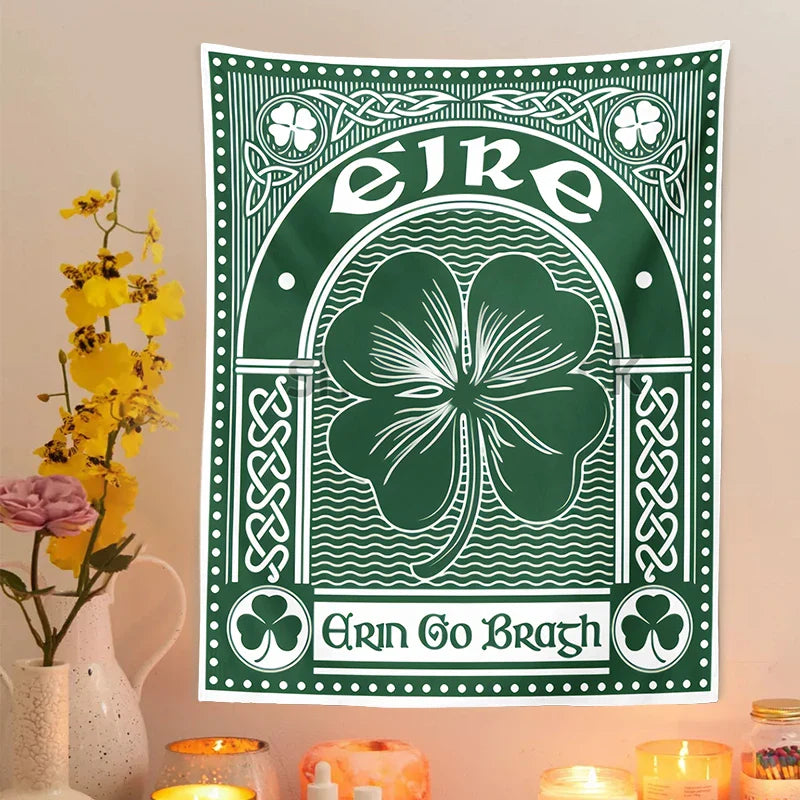 Afralia™ Clover Psychedelic Gothic Wall Tapestry St. Patrick's Day Celtic Art