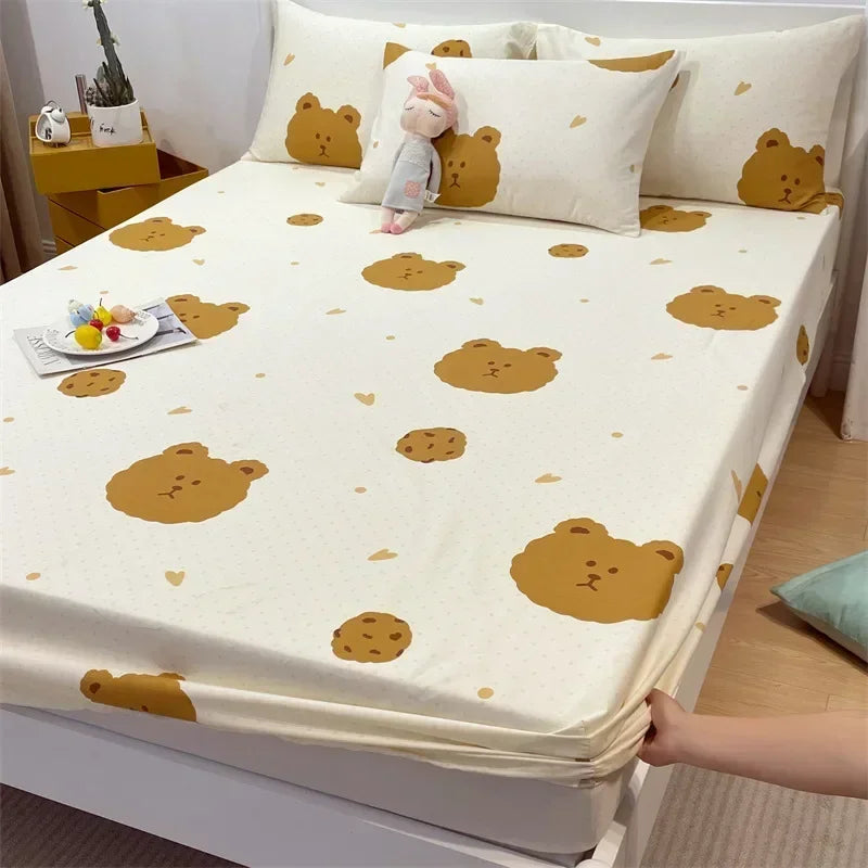 Afralia™ Queen Size Cotton Fitted Sheet Set with Cute Print, Soft and Skin-friendly Bed Cover