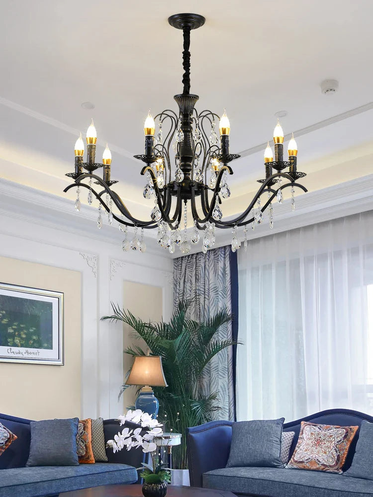 Afralia™ Black Wrought Iron Crystal Chandelier for Living & Dining Room - Elegance meets Style