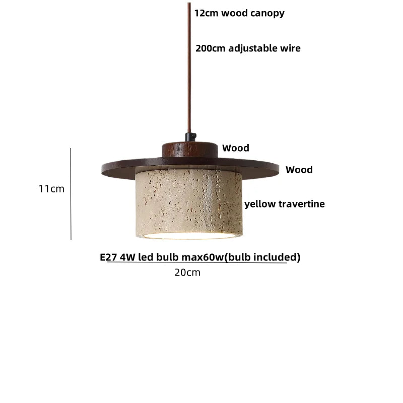 Afralia™ Yellow Travertine LED Pendant Lamp with Natural Wood Accent