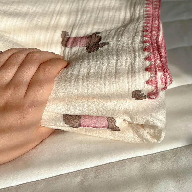 Afralia™ Korean Cotton Cartoon Blanket for Travel & Home - Kids, Adults