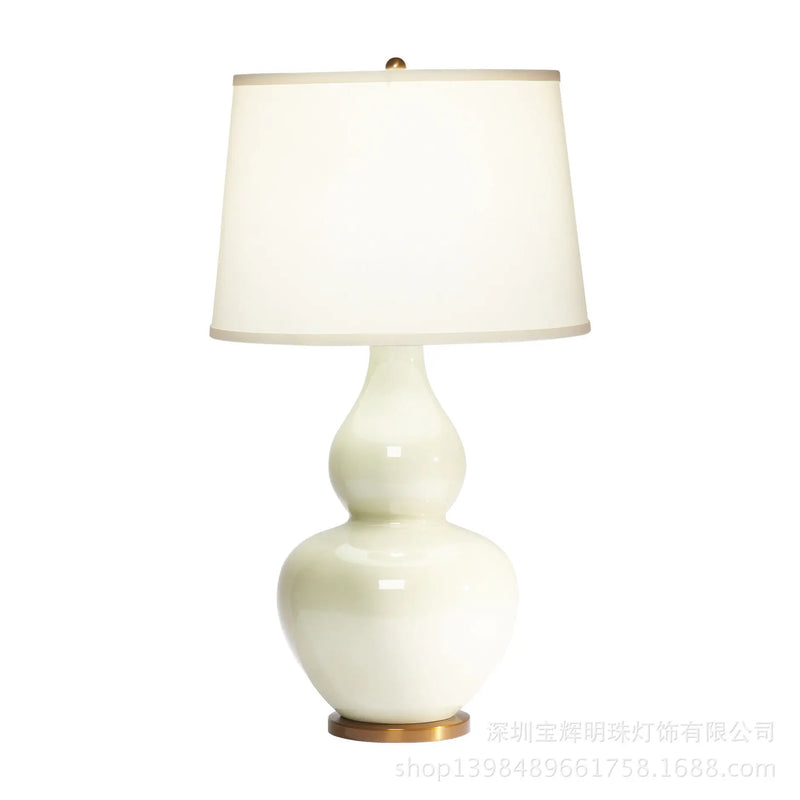 Afralia™ White Ceramic Gourd Table Lamp for Bedroom, Living Room, Study