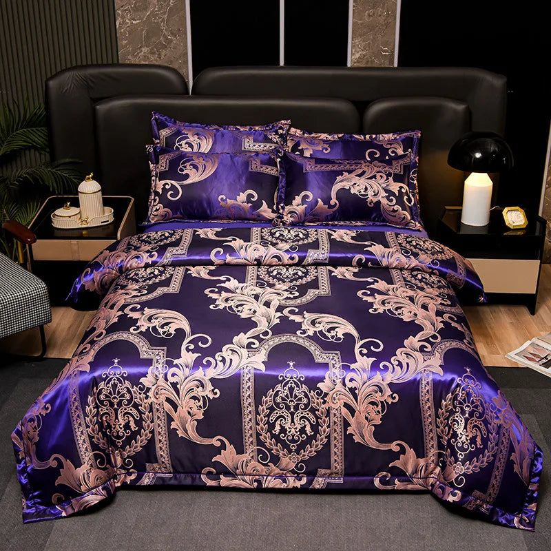 Afralia™ Satin Jacquard Bedding Set | 4Pcs Double Size Bedclothes