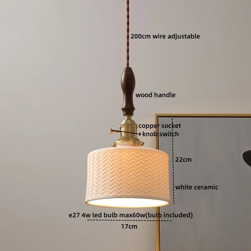 Afralia™ Ceramic Wood Pendant Light - Nordic Modern LED Hanging Lamp for Home Decor