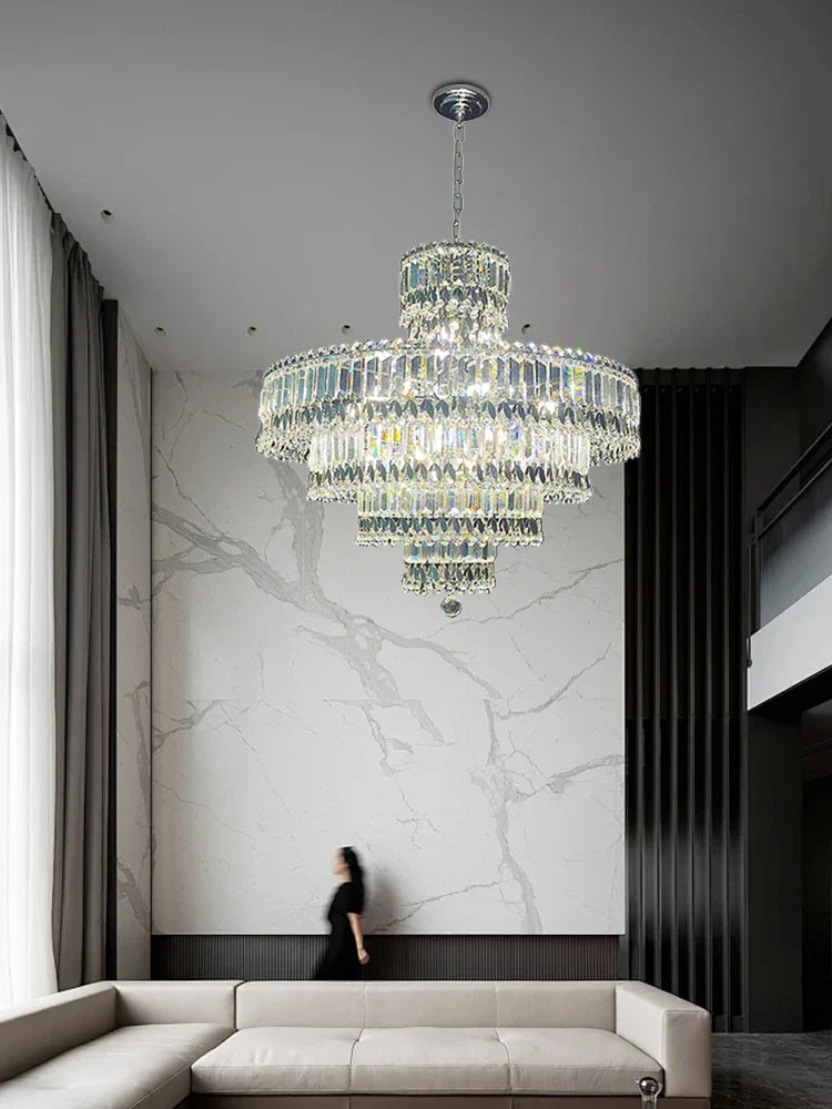 Afralia™ Silver Crystal Ceiling Chandelier for Modern Luxury Living Room Bedroom Decor