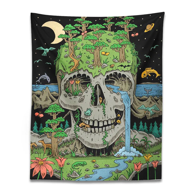 Afralia™ Psychedelic Skull Tapestry Wall Hanging for Witchy Room Decor