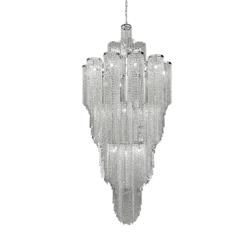 Afralia™ Waterfall Crystal Pendant Light in Silver/Gold - Elegant High Ceiling Villa Duplex Lamp