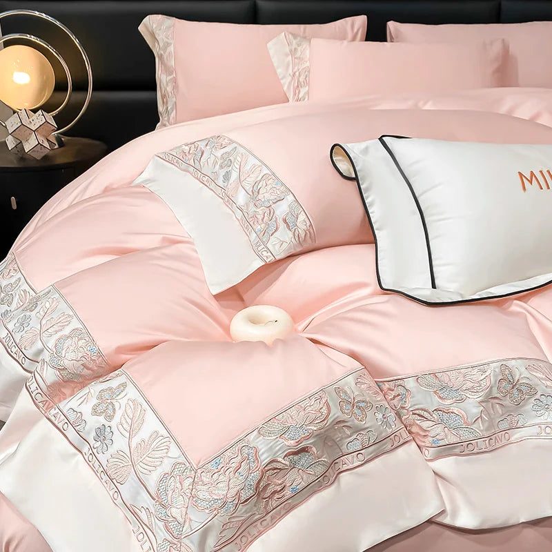 Afralia™ Luxury Rose Butterfly Embroidery Bedding Set 4Pcs