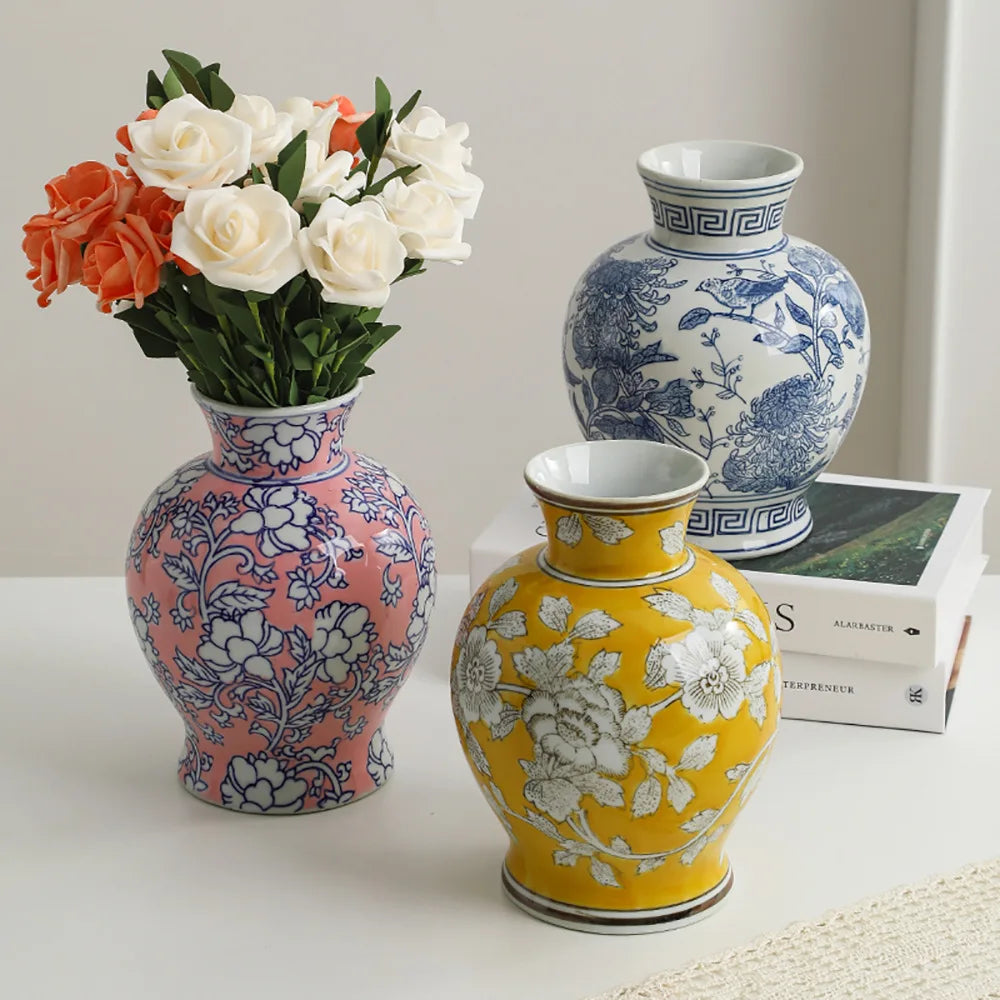 Afralia™ Chinese Vintage Blue White Porcelain Vase Home Decor Ceramic Handicraft Bottle