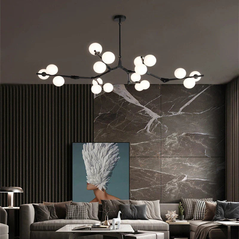 Afralia™ Nordic Gold/Black Glass Balls Chandelier: Modern LED Tree Branches Pendant Light for Home