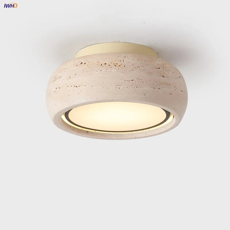 Afralia™ Round LED Ceiling Lamp Yellow Travertine Indoor Flush Mount Light
