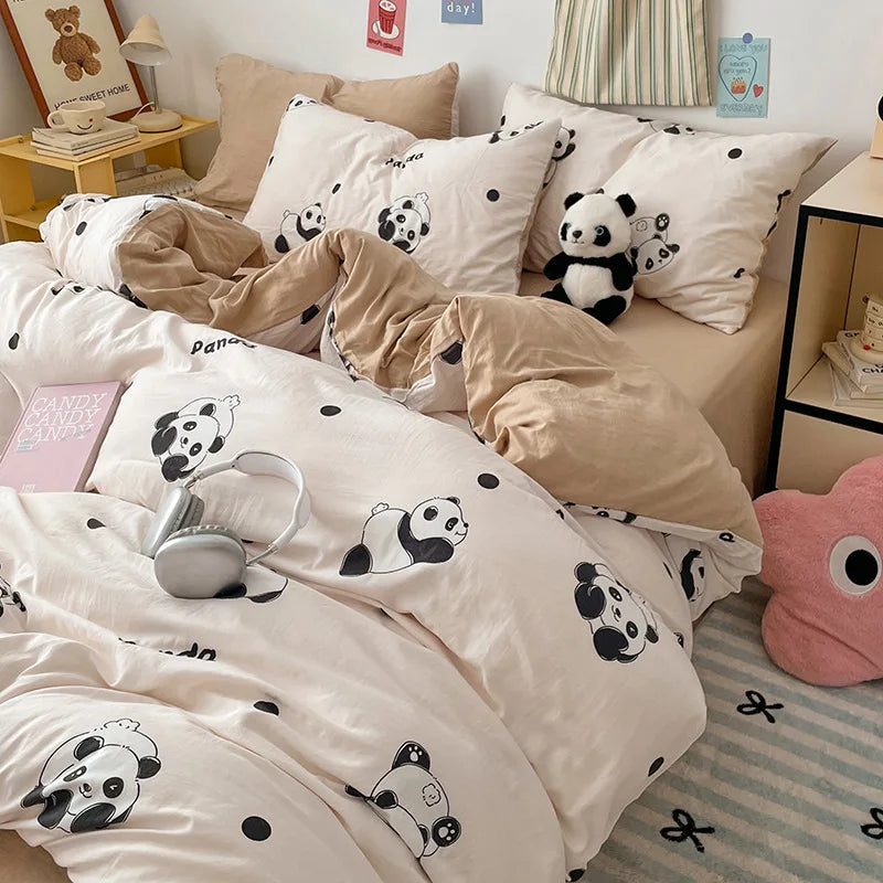 Afralia™ Cartoon Pattern Cotton Bed Sets Quilt Cover Sheet Pillowcase Bedclothes