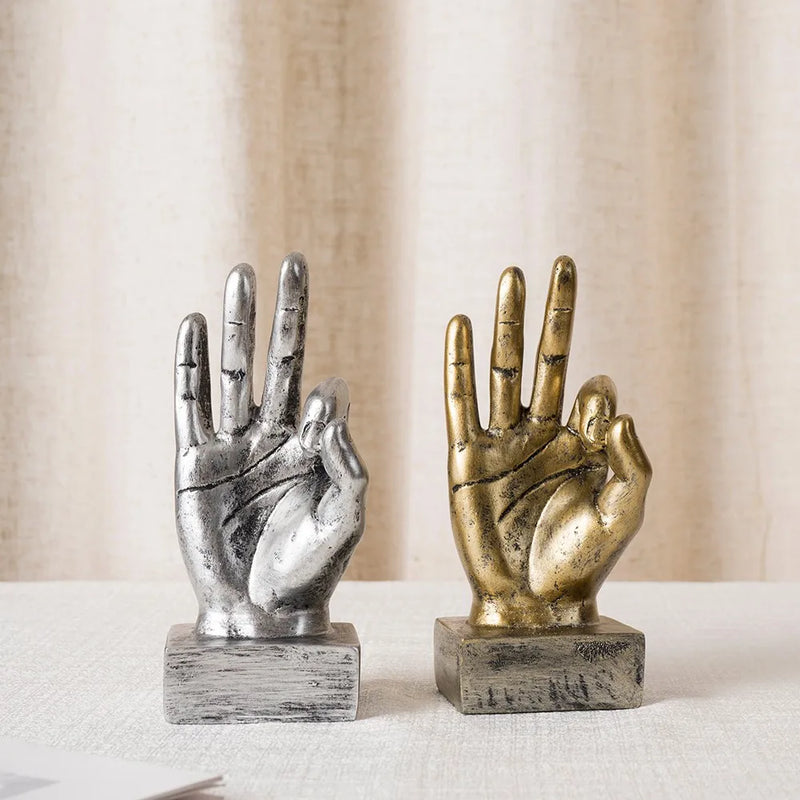 Afralia™ Resin Hand Gesture Sculpture Retro Home Office Decor Ornament