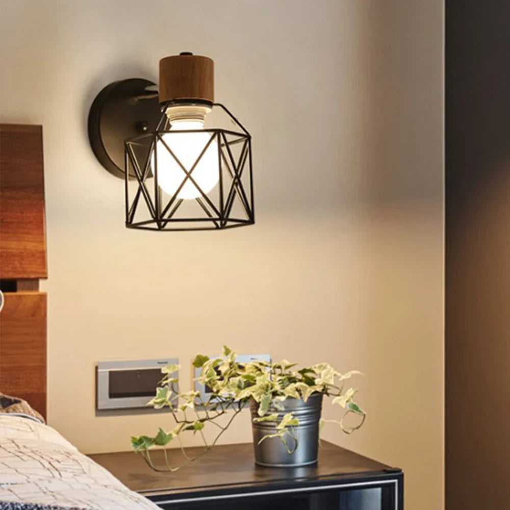 Afralia™ Black Wooden Wall Light Modern E27 LED Sconce Living Room Decor