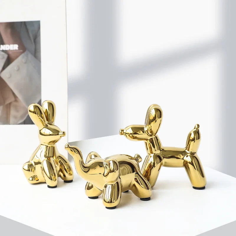 Afralia™ Golden Monkey Dog Rabbit Ceramic Balloon Animals Desk Ornament