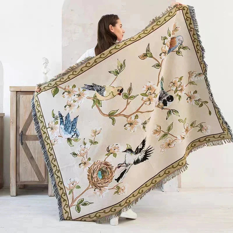 Afralia™ Nordic Flower and Bird Knitted Throw Blanket