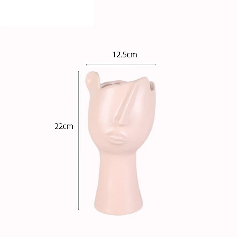 Afralia™ Abstract Face Ceramic Vase for Table Flowers Decoration