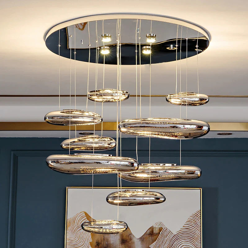 Afralia™ Luxury Chrome Ceiling Chandelier: Modern Living Room Villa Lustre LED Pendant Light