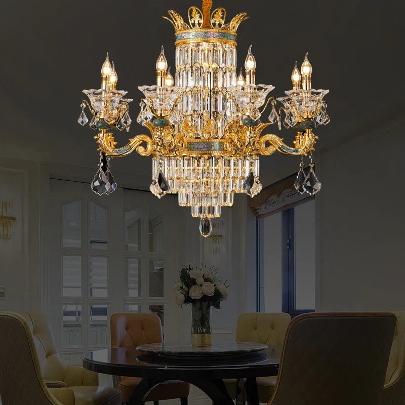 Afralia™ Luxe Crystal Chandelier: Elegant Copper Living Room Dining Candle Light