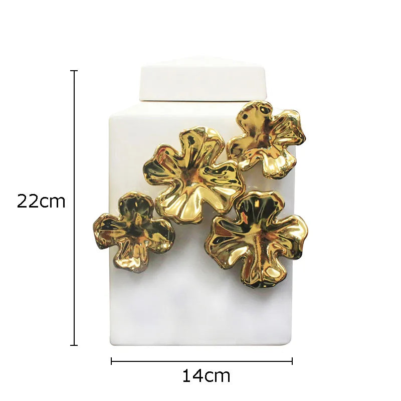 Afralia™ Golden Flower Relief Ceramic Storage Jar for Desk Decoration and Jewelry Box