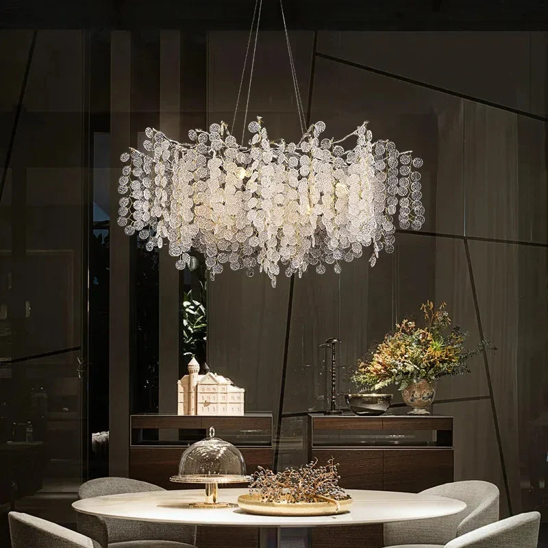 Afralia™ Silver Money Tree Crystal Chandelier for Kitchen Bedroom & Living Room