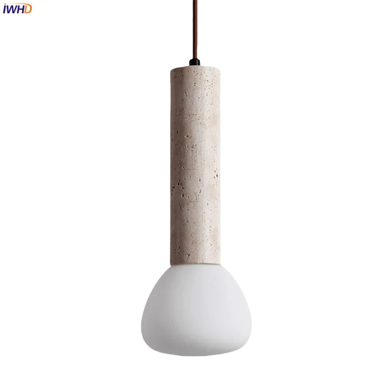 Afralia™ Glass Stone LED Pendant Lights - Yellow Travertine Vintage Hanging Lamp