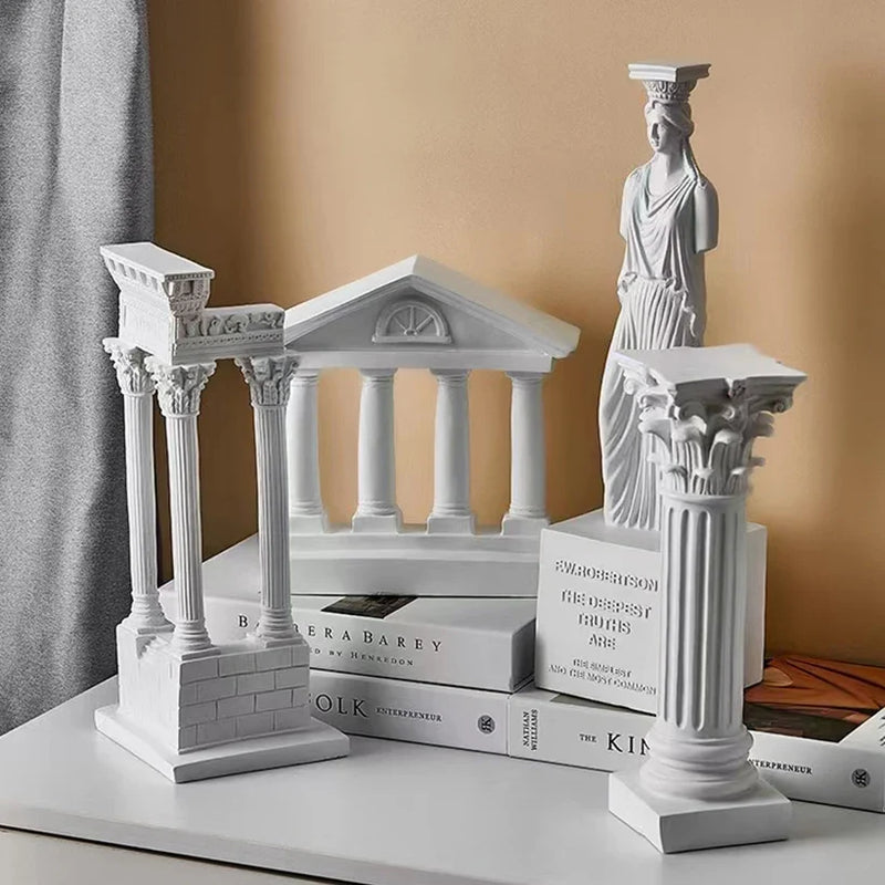 Afralia™ Roman Greek Pillar Sculpture Home Decor Plaster Resin Model Architecture