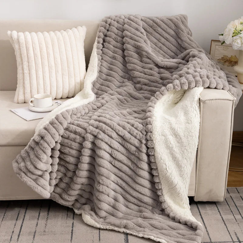 Afralia™ Luxe Faux-Rabbit Fur Double-Layer Blanket for Cozy Autumn-Winter Comfort