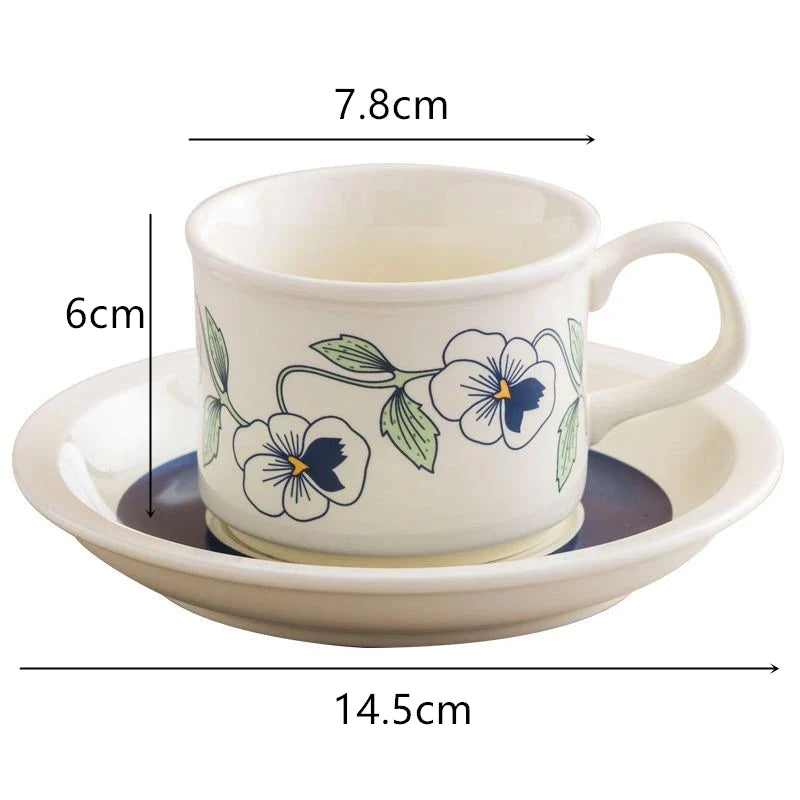 Afralia™ Ceramic Tea Cup Set with Spoon, Saucer - Nodic Porcelain Coffee Cup Mug