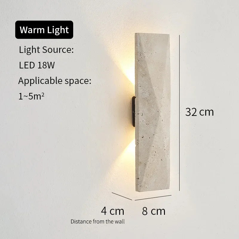 Afralia™ Yellow Travertine Stone Japanese Style LED Wall Lamp Bedroom Decoration