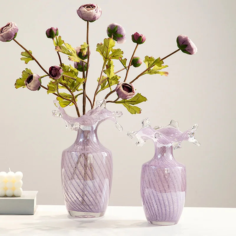 Afralia™ Purple Wavy Pleats Glass Vase - Home Decor Flower Arrangement Accessories