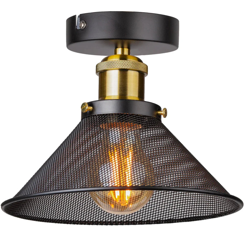 Afralia™ Retro Cage Industrial Ceiling Light Fixture, Vintage Farmhouse Mini Flush Mount Lamp E27