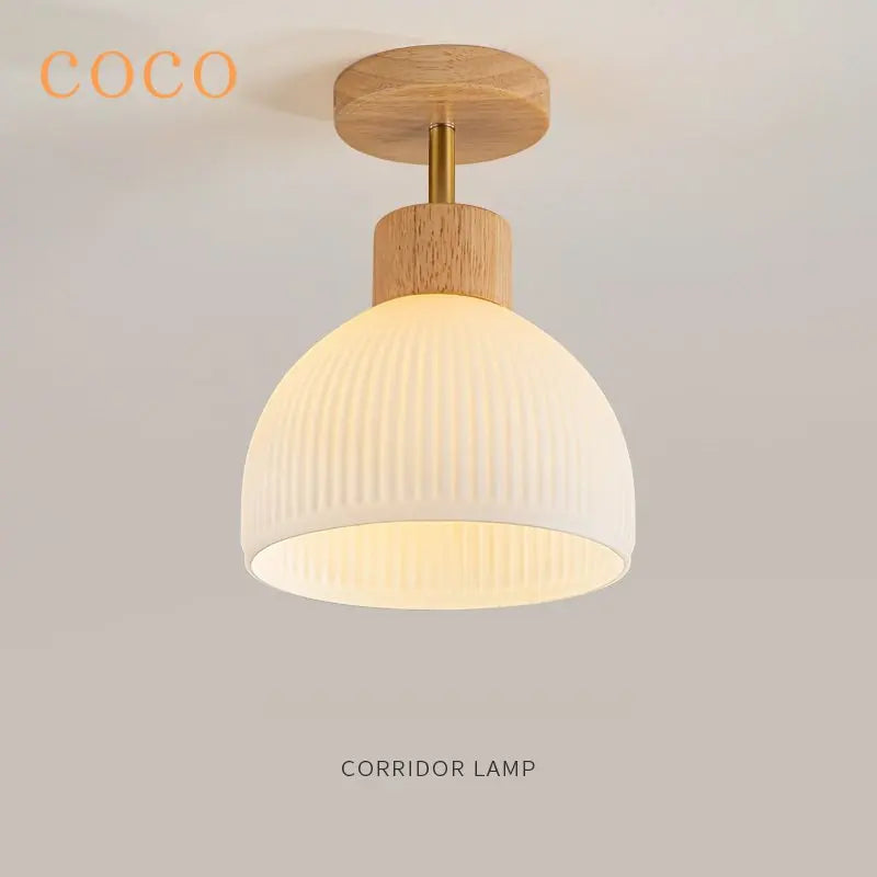Afralia™ Coco Wood Glass LED Ceiling Chandelier for Aisle Corridor Balcony - Nordic Design