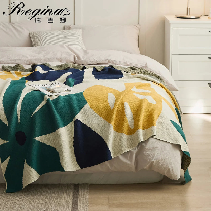 Afralia™ Leaf Jacquard Knitted Blanket - Soft Cotton Fluffy Blanket for Living Room, Sofa, Bed