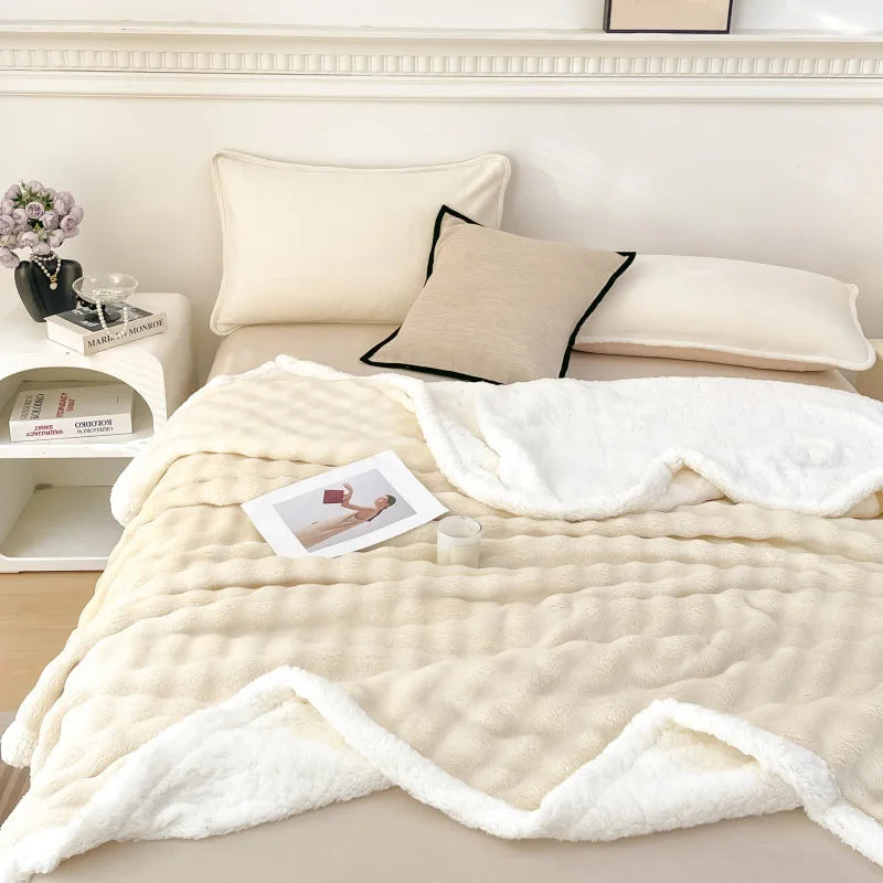 Afralia™ Nordic Double Layer Lamb Fleece Blanket; Soft & Colorful All-Season Office Nap Quilt