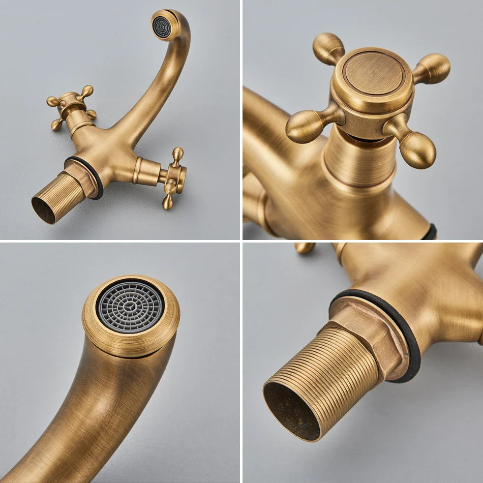 Afralia™ Antique Brass Basin Faucet: Solid Brass Single Hole Deck Mounted Mixer Tap