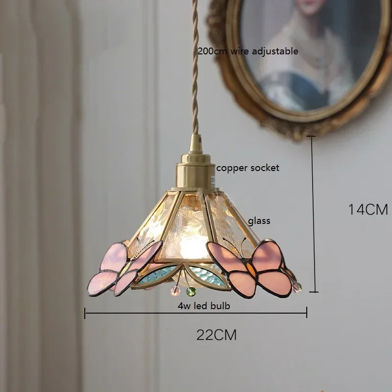 Afralia™ Colorful Glass Copper LED Pendant Light for Kitchen Bedroom Living Room Loft