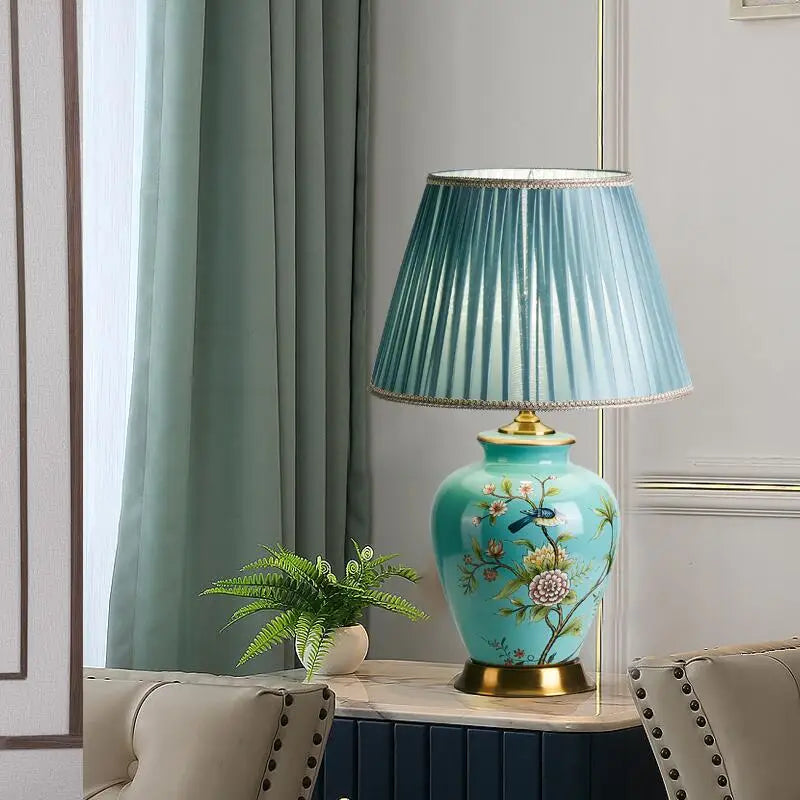 Afralia™ Retro Flower Bird Ceramic Table Lamp Living Room Decoration Lighting Remote Control