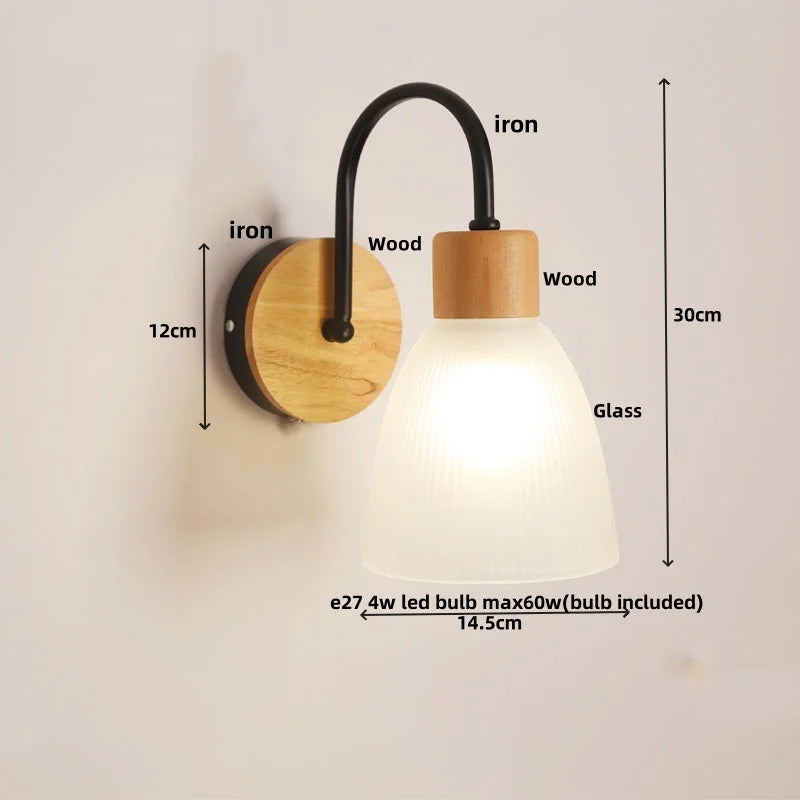 Afralia™ Wood Base Glass LED Wall Sconce Modern Bathroom Light Fixture
