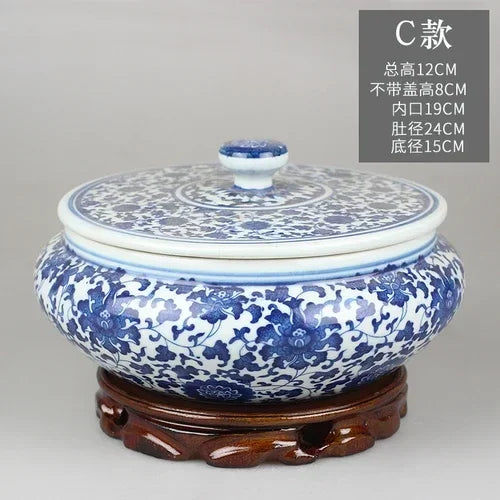 Afralia™ Blue Flower Ceramic Tea Caddy Jar - Living Room Decor or Home Ornament