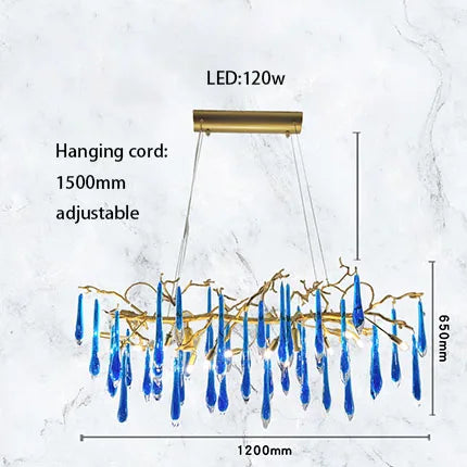 Afralia™ Classic Blue Crystal LED Hanging Chandelier for Elegant Living & Kitchen Decor