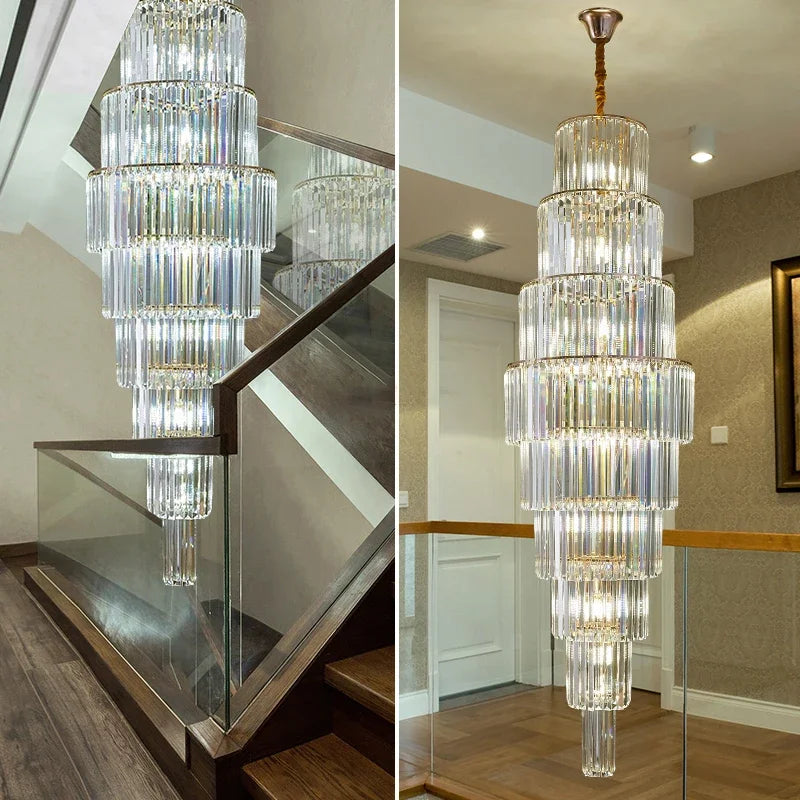 Afralia™ Crystal Spiral Staircase Chandelier - Elegant Luxury Lighting for Hotel and Living Room
