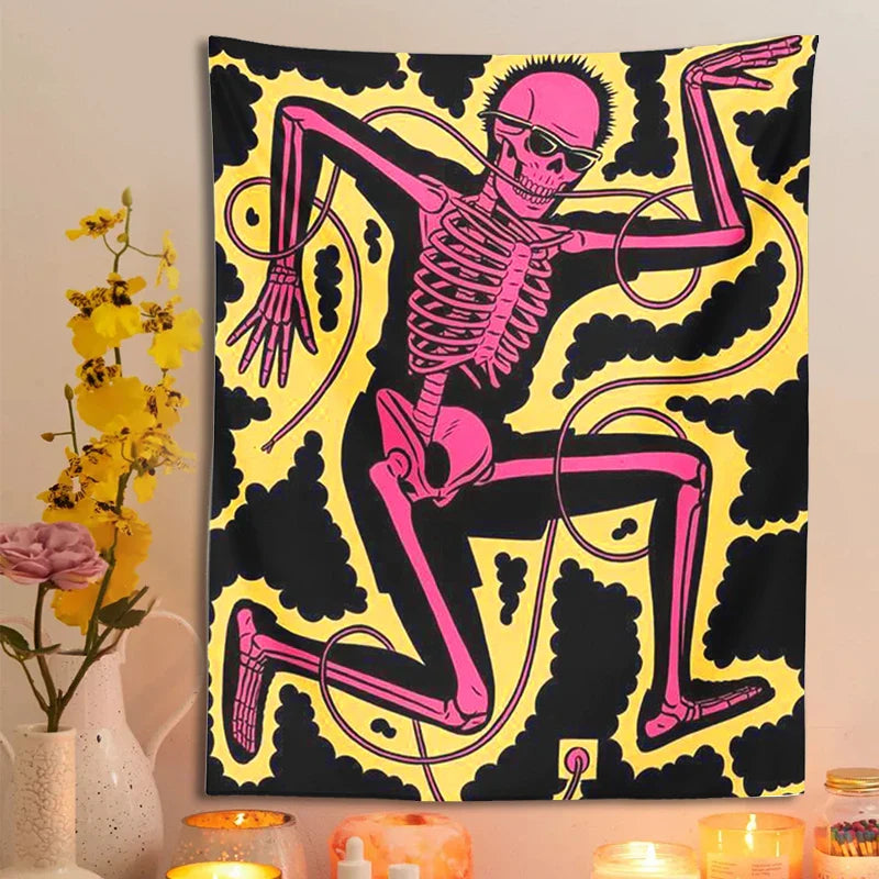 Afralia™ Skeleton Electric Shock Dance Hippie Tapestry - Home Decor & Wall Hanging