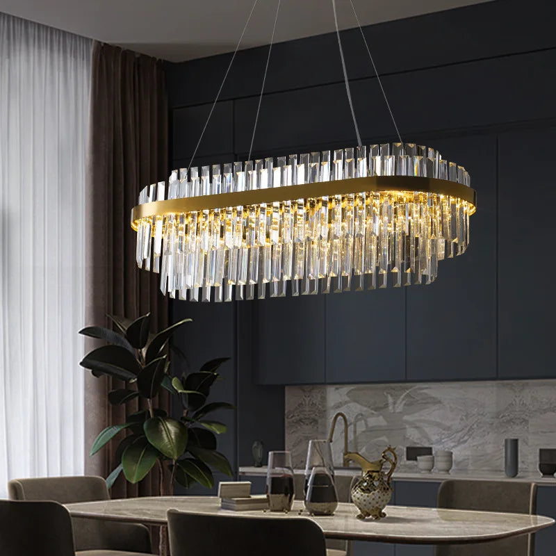 Afralia™ Gold Metal Round Dimmable LED Pendant Light with K9 Crystals